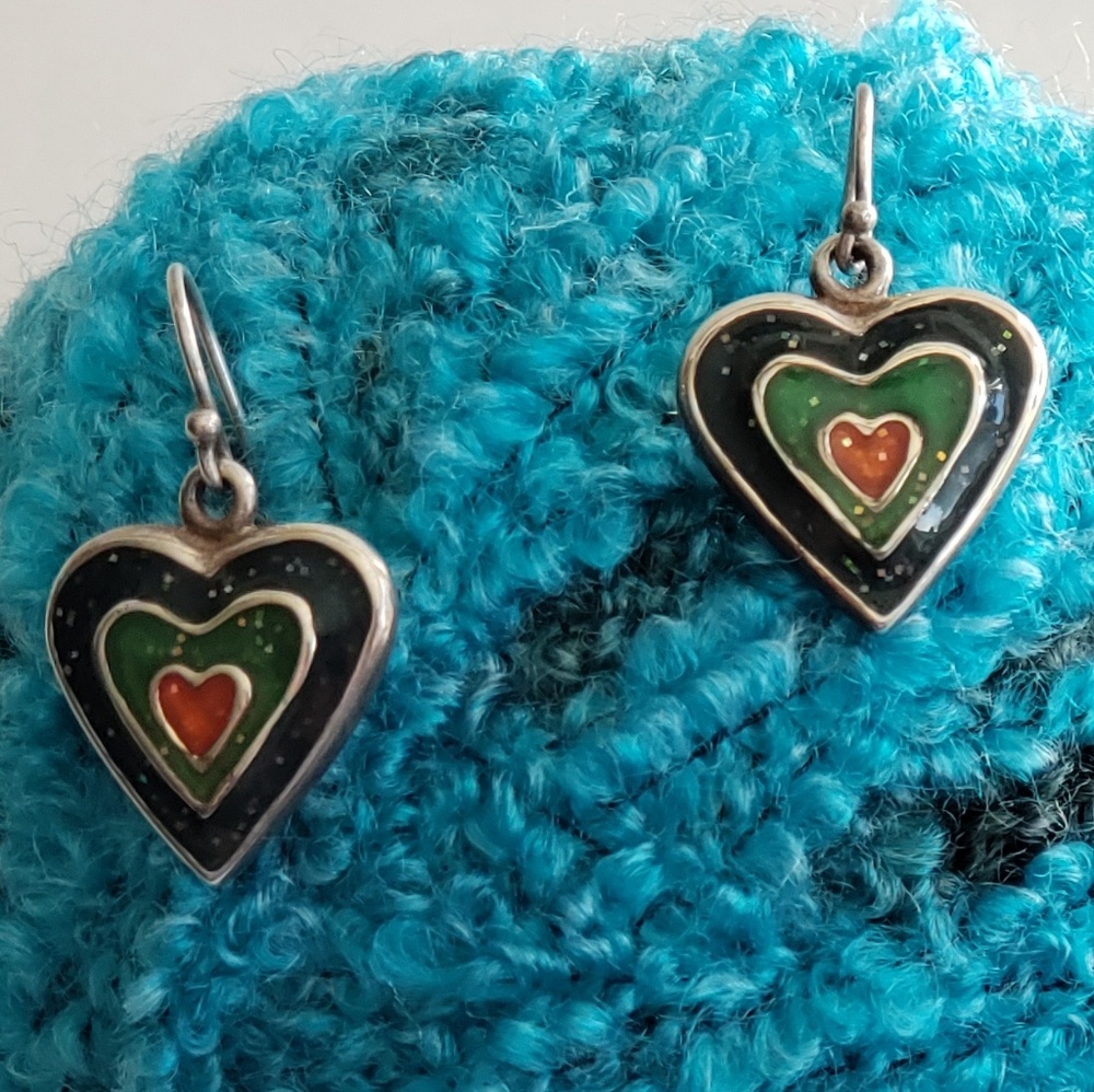 ☆ Cloisonne Sterling Silver Heart Earrings ☆